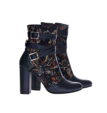 Botine bleumarin imprimeu floral