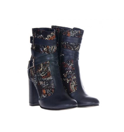 Botine bleumarin imprimeu floral