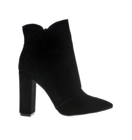 Botine dama negre toc gros piele intoarsa