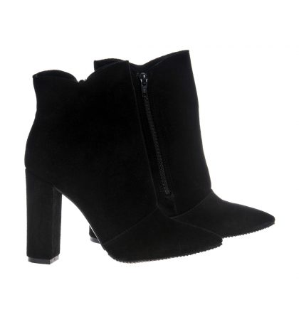 Botine dama negre toc gros piele intoarsa