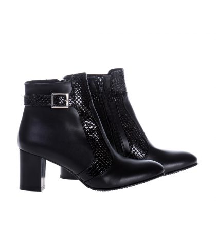 Botine negre dama piele imprimeu sarpe