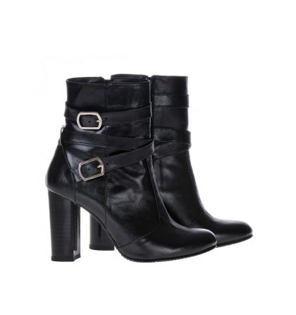 Botine negre piele toc gros