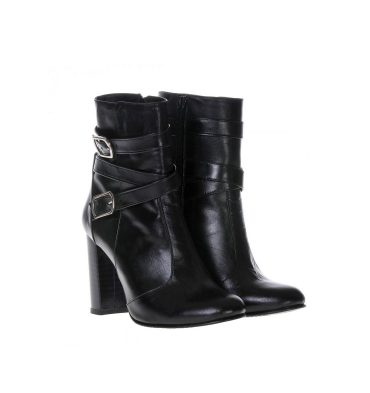 Botine negre piele toc gros