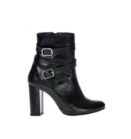 Botine negre piele toc gros