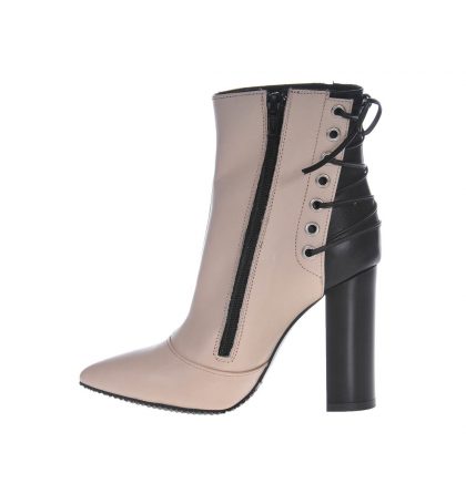 Botine nude piele naturala insertii negre