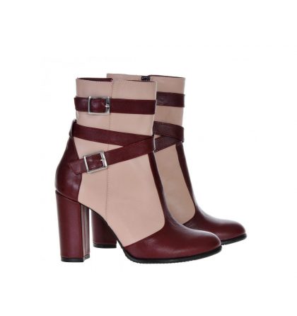 Botine piele bej bordo