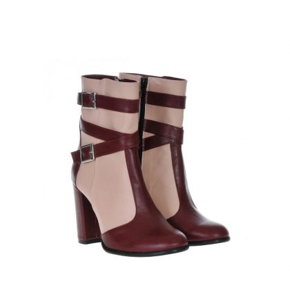 Botine piele bej bordo