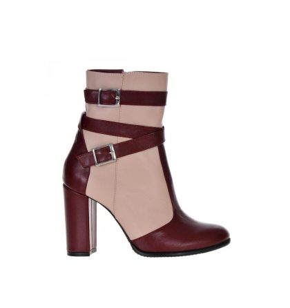Botine piele bej bordo