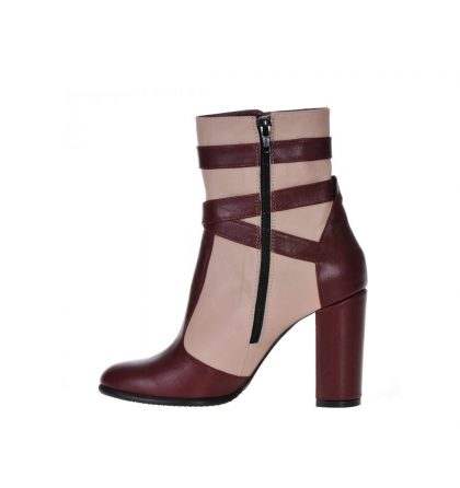 Botine piele bej bordo