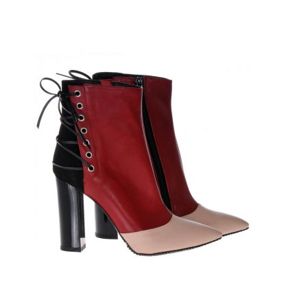 Botine piele bej rosu negru