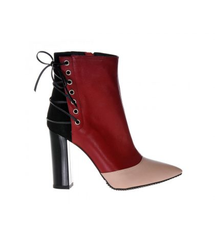 Botine piele bej rosu negru