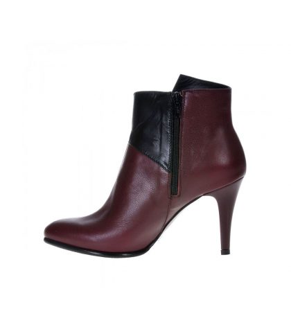 Botine piele grena negru