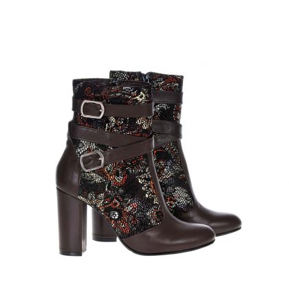 Botine piele imprimeu floral