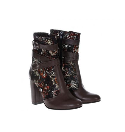 Botine piele imprimeu floral