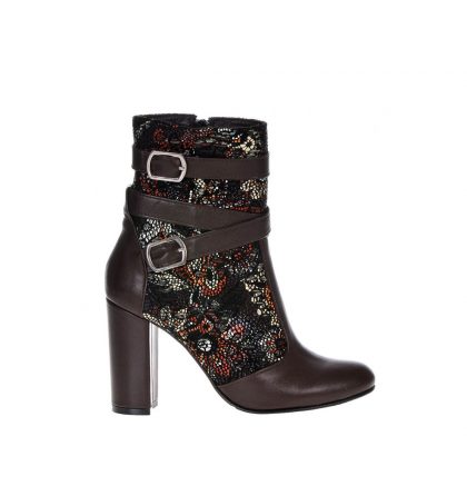 Botine piele imprimeu floral