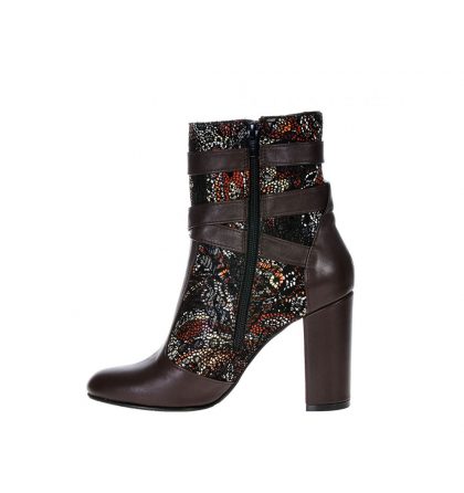 Botine piele imprimeu floral