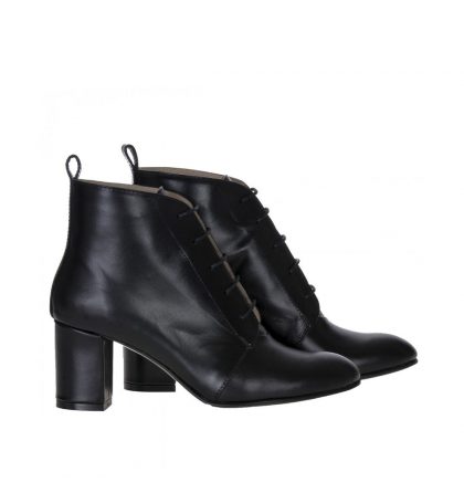 Botine piele neagra toc gros