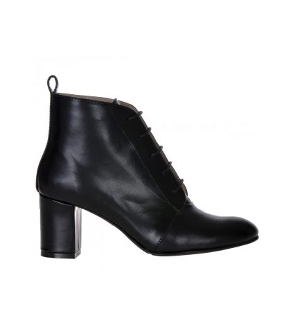 Botine piele neagra toc gros