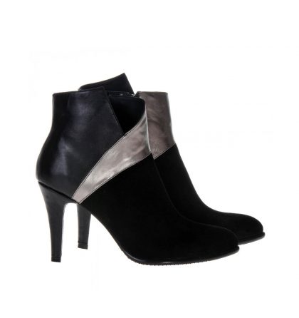 Botine piele negru argintiu