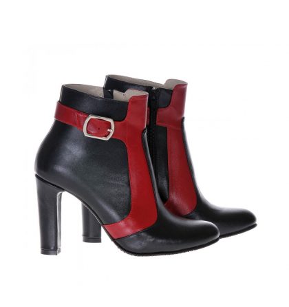 Botine piele negru rosu