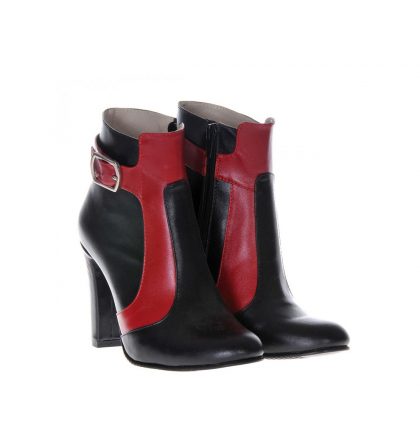 Botine piele negru rosu