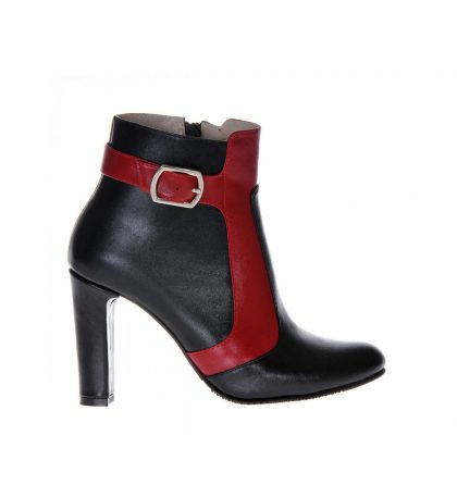 Botine piele negru rosu