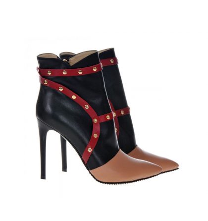 Botine piele rosu negru cappuccino