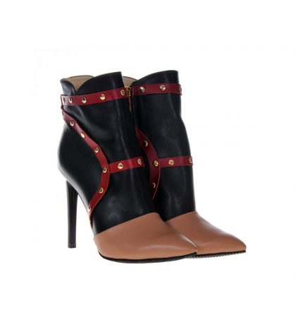 Botine piele rosu negru cappuccino