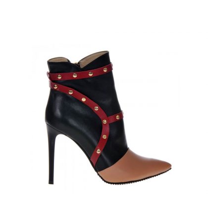 Botine piele rosu negru cappuccino