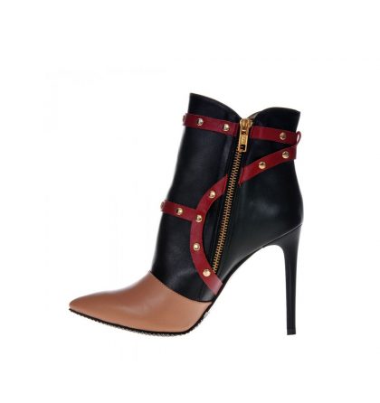 Botine piele rosu negru cappuccino