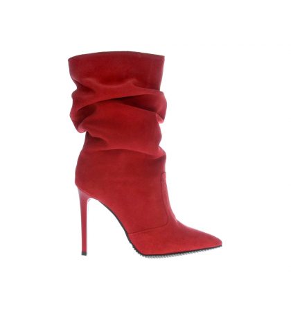 Botine rosii stiletto piele intoarsa