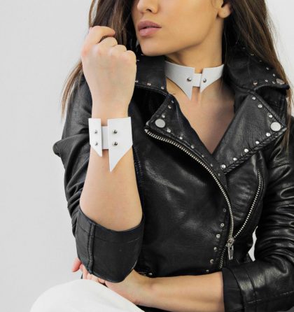 Choker alb piele naturala