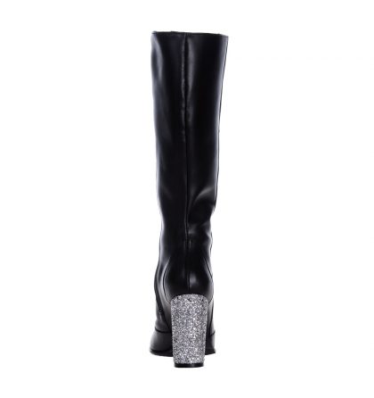 Cizme negre piele toc glitter