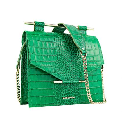 Geanta piele verde croco