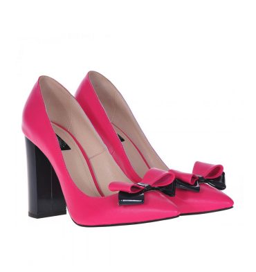 Pantofi fucsia toc gros