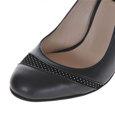 Pantofi negri toc galben-mango