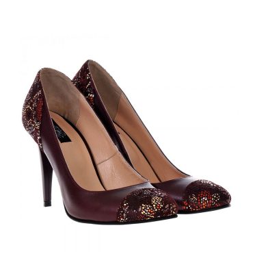 Pantofi office bordo piele naturala