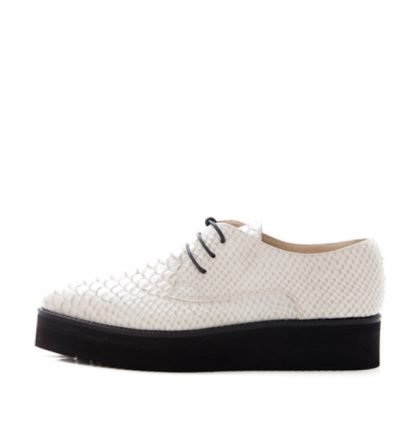 Pantofi oxford piele alb croco talpa neagra