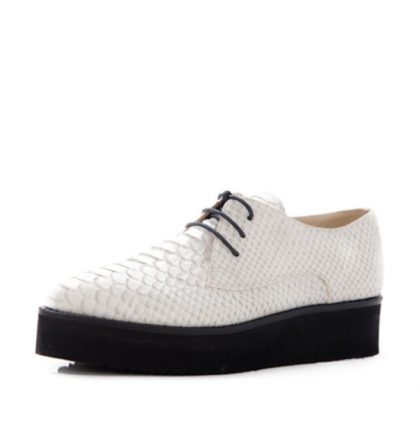 Pantofi oxford piele alb croco talpa neagra