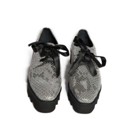Pantofi oxford argintii piele imprimeu croco