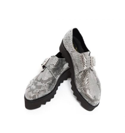 Pantofi oxford piele argintie catarama
