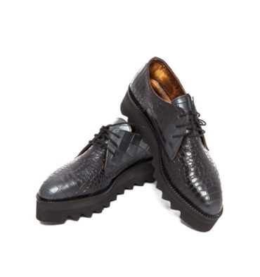 Pantofi oxford gri inchis piele croco