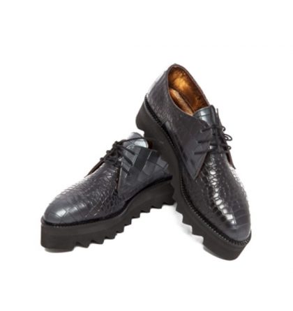 Pantofi oxford gri inchis piele croco
