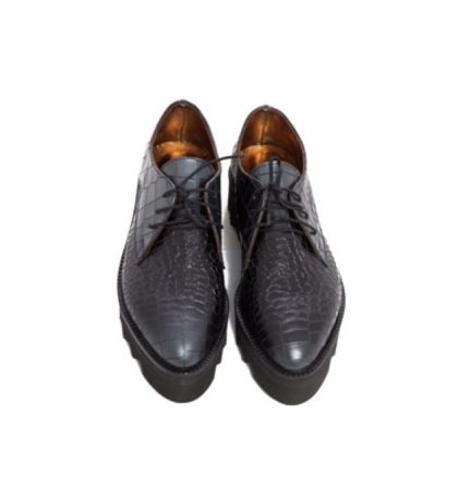 Pantofi oxford gri inchis piele croco