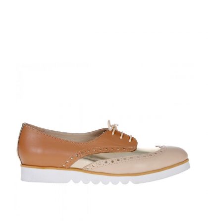 Pantofi oxford piele cappuccino auriu nude