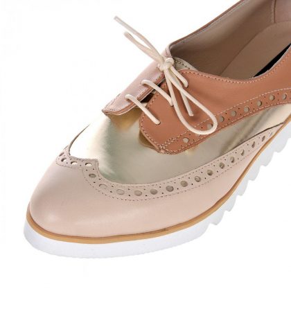 Pantofi oxford piele cappuccino auriu nude