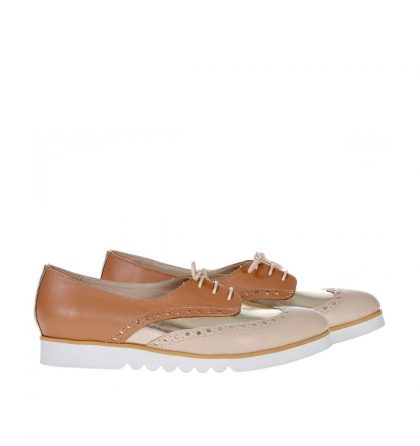 Pantofi oxford piele cappuccino auriu nude