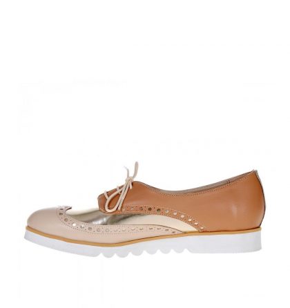 Pantofi oxford piele cappuccino auriu nude