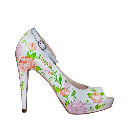 Pantofi peep toe ivoire model floral