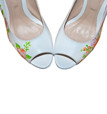 Pantofi peep toe ivoire model floral
